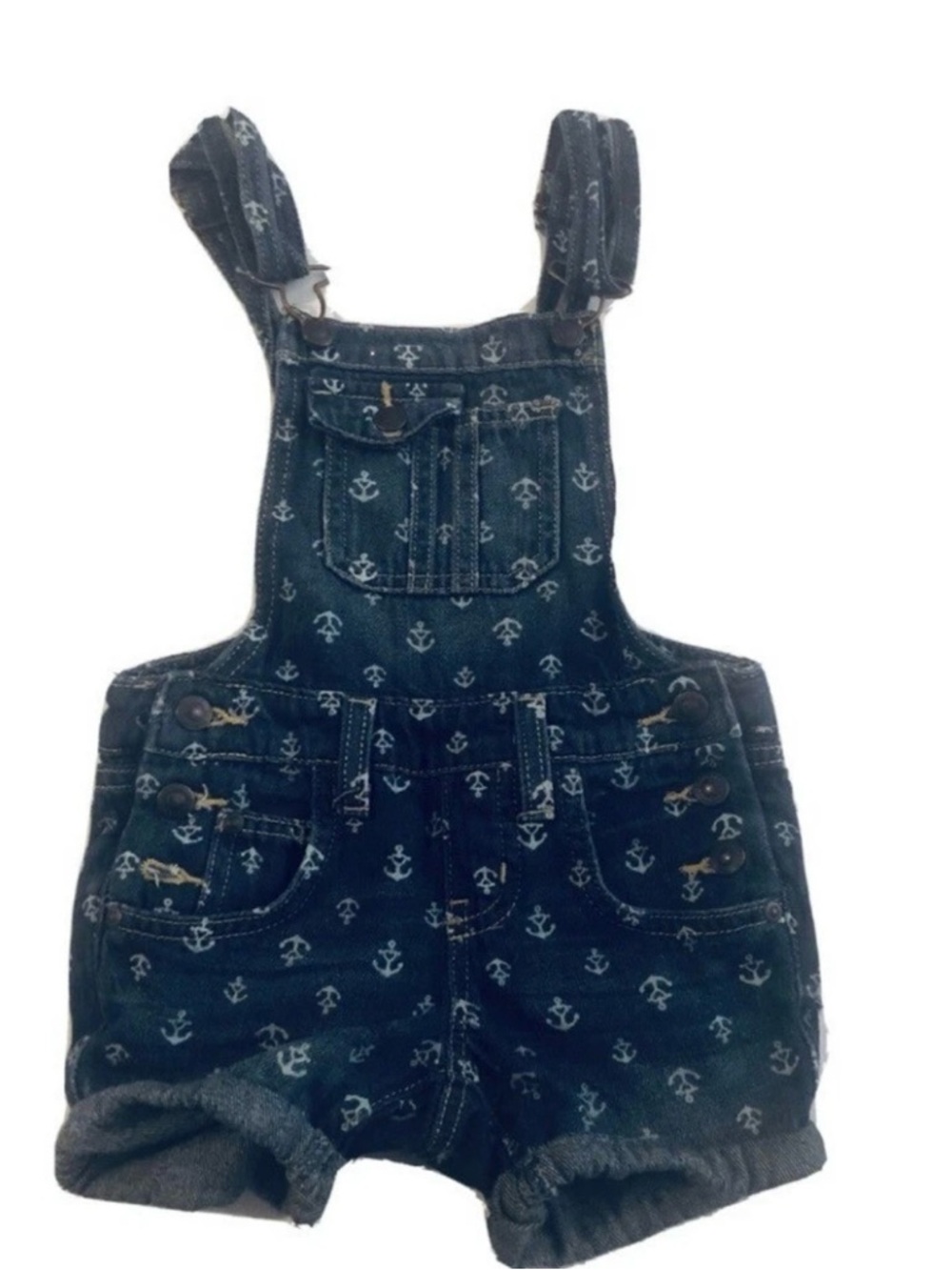 L.E.I Sz XS Girl Denim Overall Shorts Anchor Print
